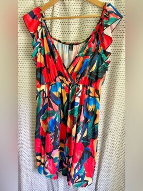Bright Floral Summer Vacation Flutter Sleeve lightweight Dress